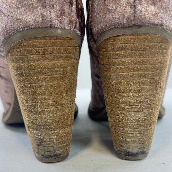 Sbicca Womens Size 7 Ankle Booties Pink Crushed Velvet Foldover Block Heels - Picture 12 of 16